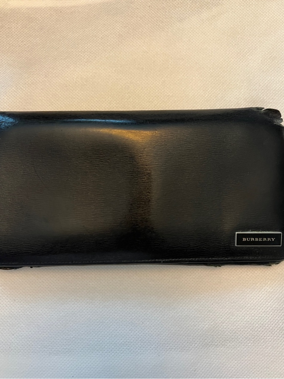 Burberry Black Leather Long Wallet w/ Logo Plaque & Nova Check Interior Accent
